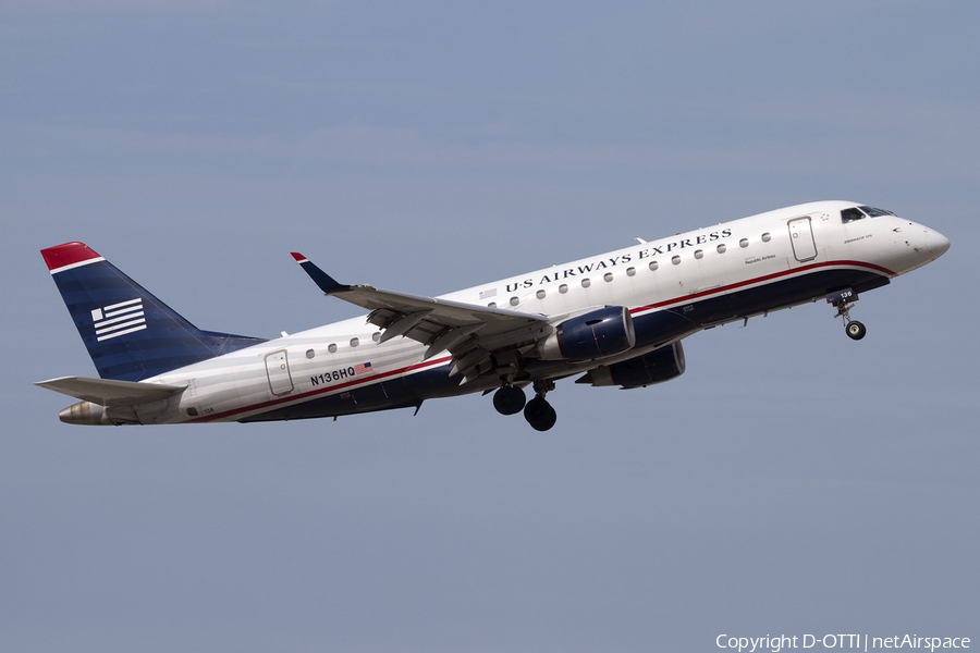 US Airways Express (Republic Airlines) Embraer ERJ-175LR (ERJ-170-200LR) (N136HQ) | Photo 422297