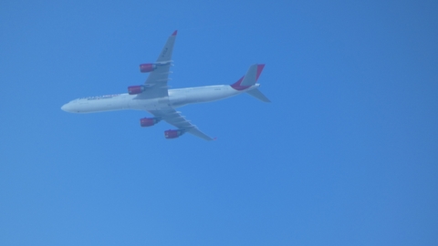 European Cargo Airbus A340-642 (G-ECLM) at  In Flight - Southampton, United Kingdom