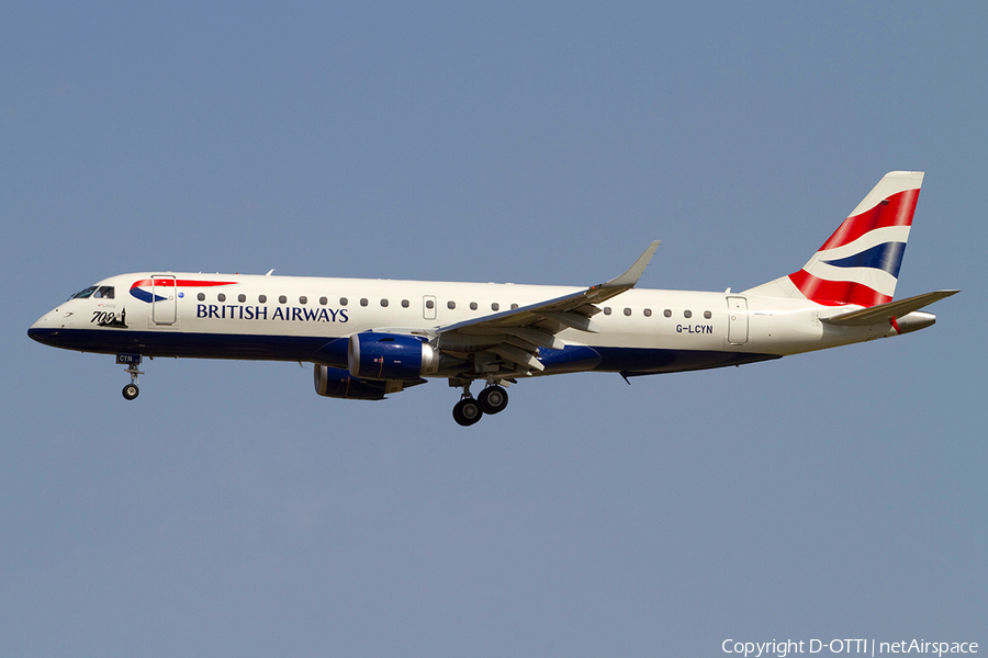 British Airways (CityFlyer) Embraer ERJ-190SR (ERJ-190-100SR) (G-LCYN) | Photo 367170