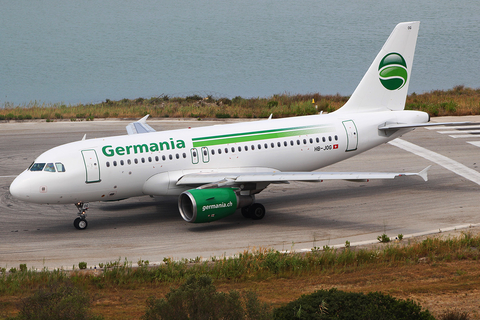Germania Flug Airbus A319-112 (HB-JOG) at  Corfu - International, Greece