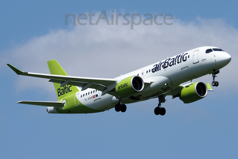 airBaltic Airbus A220-300 (YL-AAX) at  London - Heathrow, United Kingdom