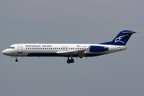 Montenegro Airlines Fokker 100 (YU-AOM) at  Frankfurt am Main, Germany